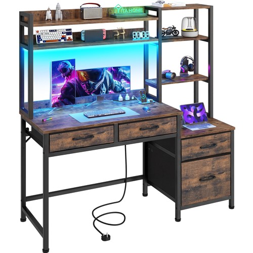Computer desk with drawers - with, led