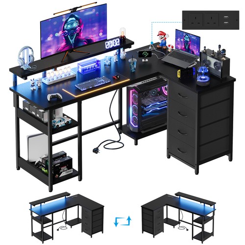 Shaped gaming desk with - l, led