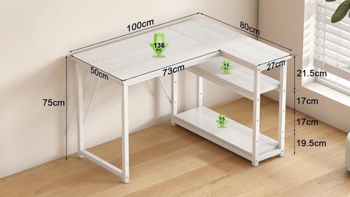 White shaped computer desk - white,