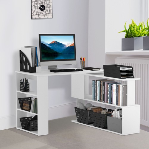 Shaped desk with bookshelf - shaped,
