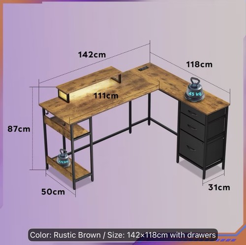 Corner desk with drawers - with, drawers,142cm